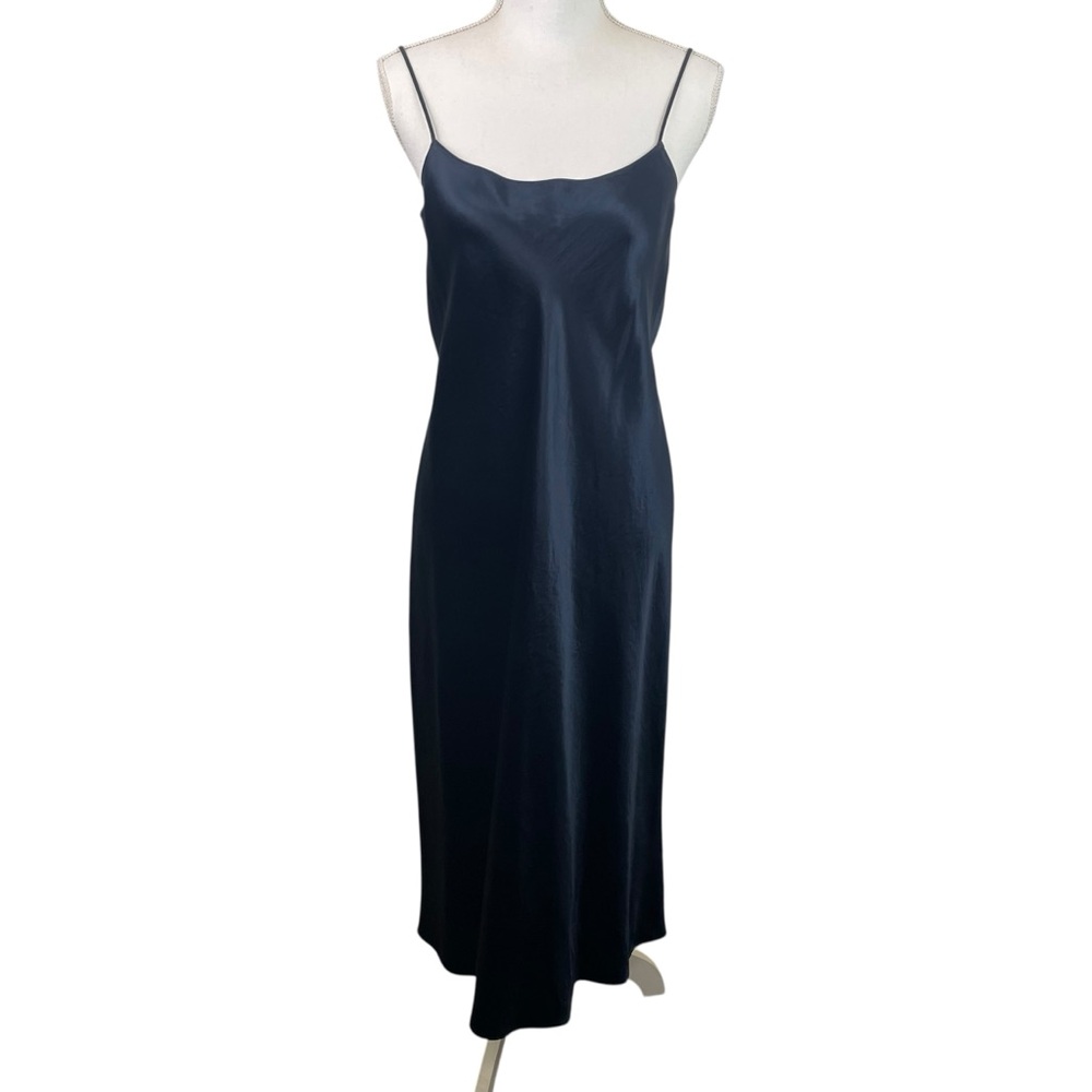 Vince | Navy Blue Satin Slip Midi Dress - Picture 2 of 11